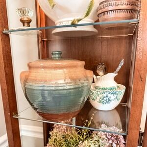 Cream and Blue Ceramic Pottery Canister